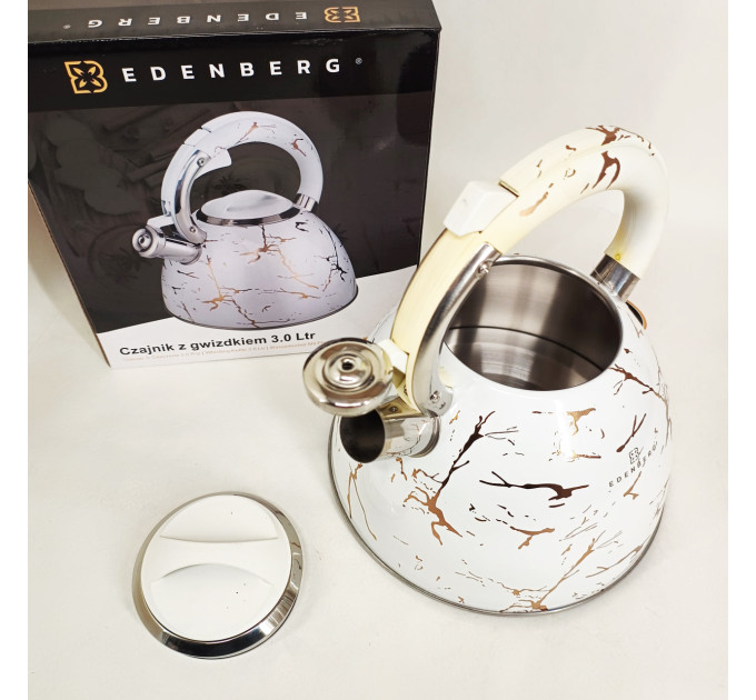 Емальований чайник Edenberg EB-12610 зі свистком та антипригарним покриттям 3л White