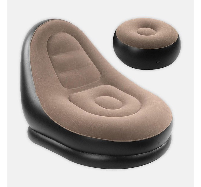 Надувне крісло з пуфом для відпочинку AIR SOFA велюрове Brown