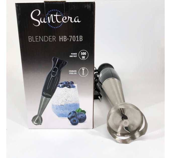 Блендер Suntera HB-701B 500 Вт, 2 режима скорости, ножка нержавеющая сталь, блендер переносной