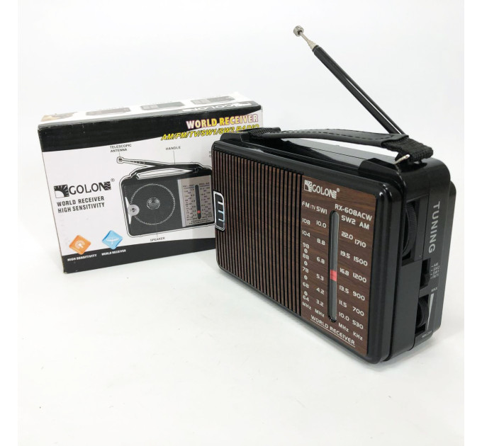 Радіоприймач GOLON RX-608 всехвильовий на батарейках + підтримка USB/microSD/MP3/WMA