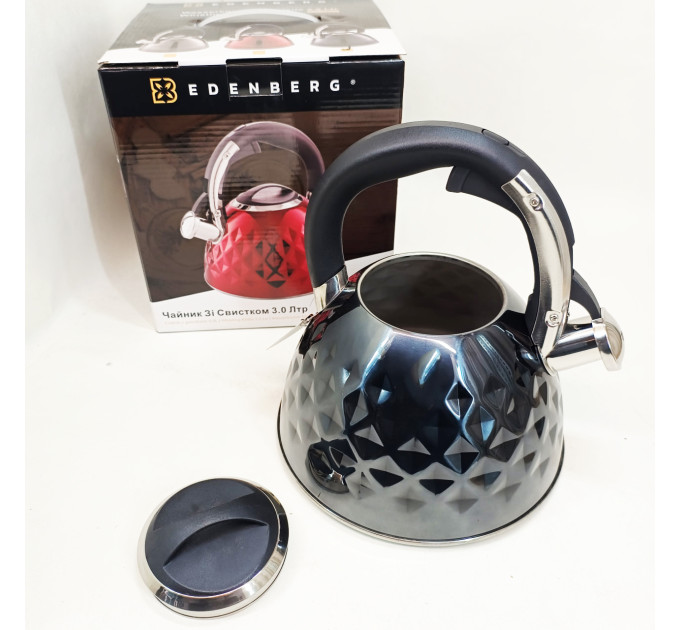 Чайник из нержавеющей стали Edenberg EB-8833 со свистком с индукционным дном 3л Black