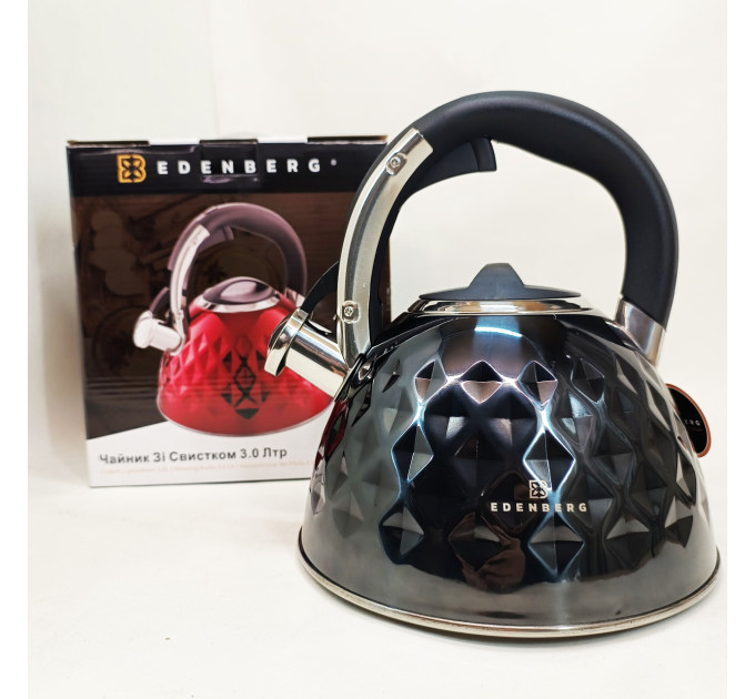 Чайник из нержавеющей стали Edenberg EB-8833 со свистком с индукционным дном 3л Black