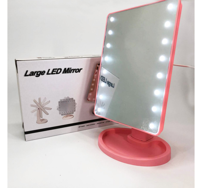 Зеркало для макияжа с 16 LED подсветкой Mirror, косметическое зеркало с подсветкой. Цвет: розовый