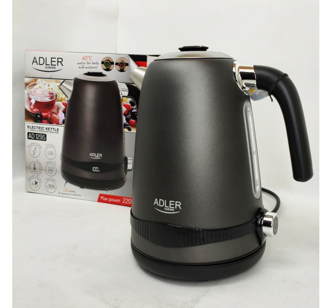Чайник металевий Adler AD 1295 1.7л 1850Вт електричний з терморегулятором 40-100 ° С Gray
