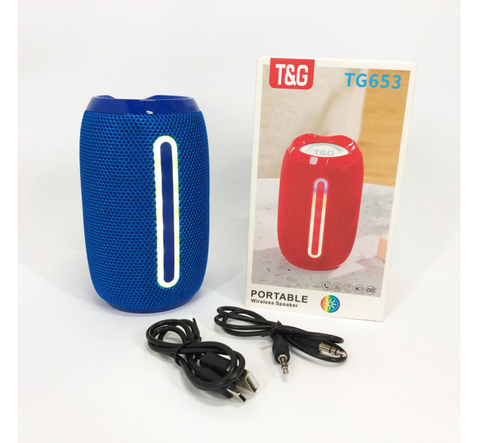 Портативная Bluetooth-колонка TG653 USB с ремешком, Беспроводная колонка портативная мощная. Цвет: синий