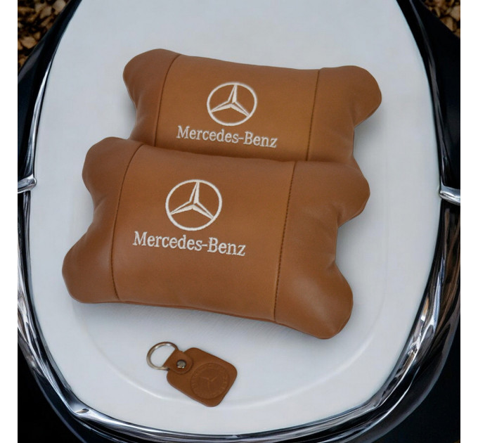 Комплект 2шт для подголовника Mercedes-Benz изготовлен из натуральной коричневой кожи. Комфорт в авто