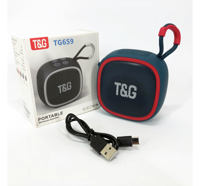 Портативна Bluetooth-колонка TG659 з ремінцем, Bluetooth колонка з підсвічуванням. Колір: синій