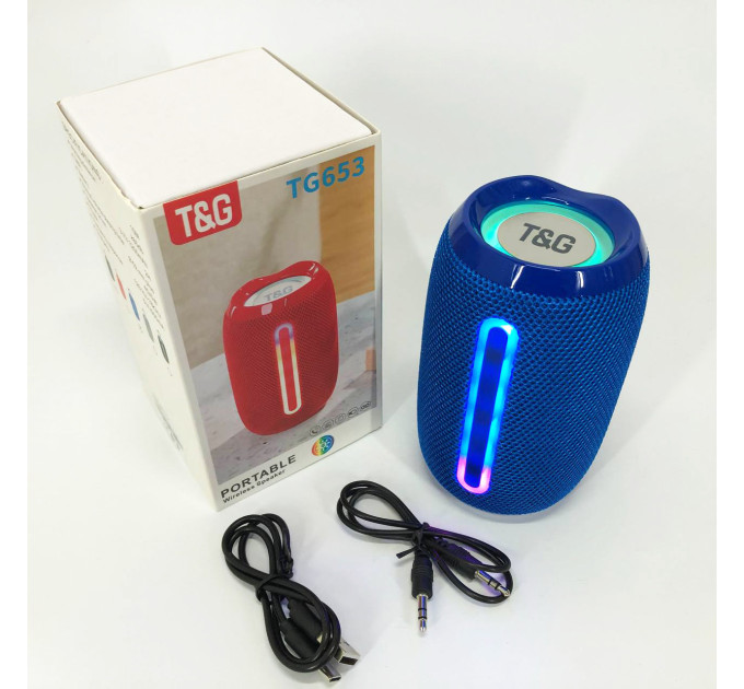 Портативная Bluetooth-колонка TG653 USB с ремешком, Беспроводная колонка портативная мощная. Цвет: синий
