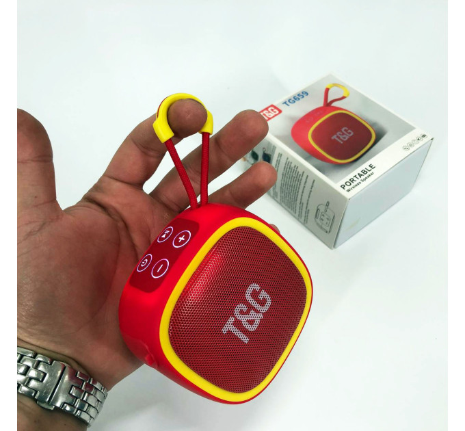 Портативная Bluetooth-колонка TG659 с ремешком, Громкая блютуз колонка для вечеринки. Цвет: красный
