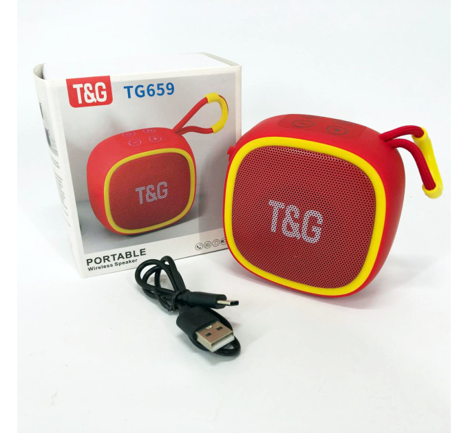 Портативная Bluetooth-колонка TG659 с ремешком, Громкая блютуз колонка для вечеринки. Цвет: красный