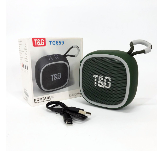 Портативна Bluetooth-колонка TG659 з ремінцем, Бездротова колонка портативна потужна. Колір: зелений