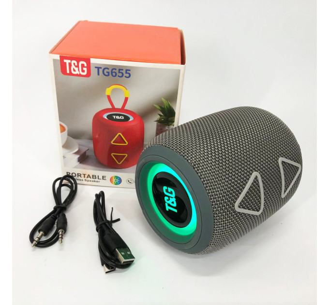 Портативна колонка TG655 5W з RGB підсвічуванням та ремінцем, Гучна блютуз колонка. Колір: сірий