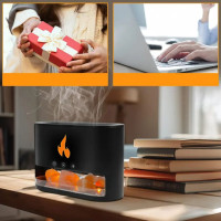 Лампа зволожувач повітря Docsal Flame 3 в 1 з соляним камінням, Портативний зволожувач лампа чорна