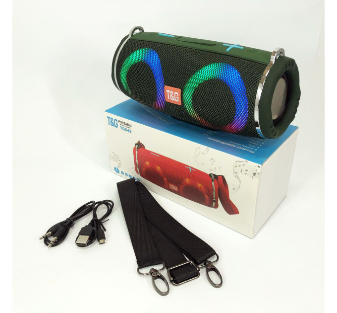 Портативная колонка TG642 с RGB подсветкой и ремешком, громкая блютуз колонка. Цвет: зеленый