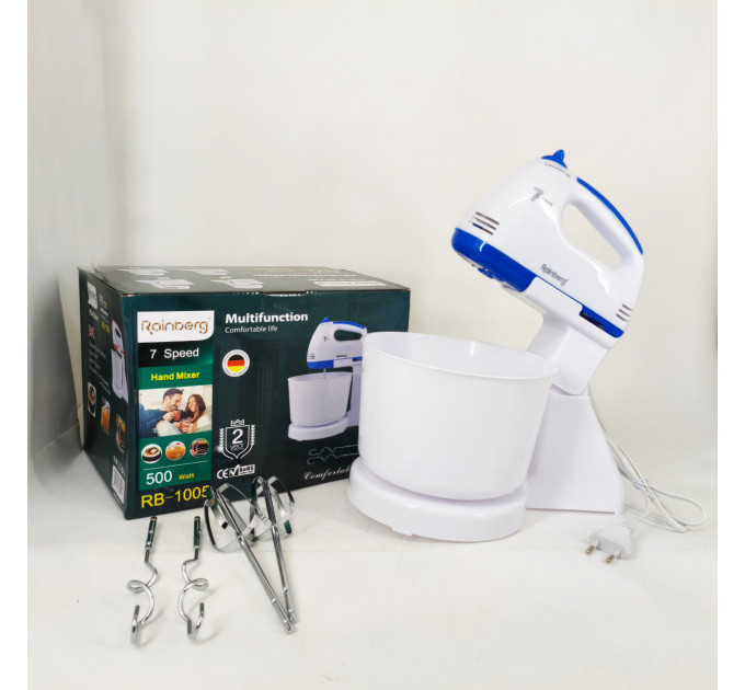 Миксер 7 скоростей с чашей 2 л Rainberg RB-1005 500Вт Blue