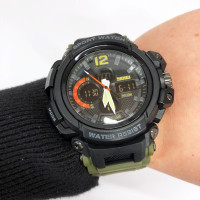 Часы наручные мужские SKMEI 1343AG ARMY GREEN, часы тактические противоударные. Цвет: зеленый