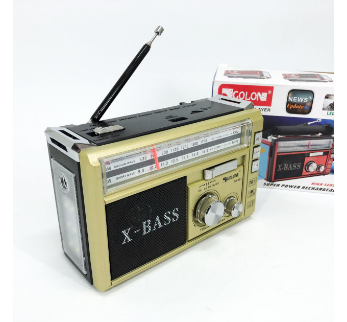 Радіоприймач портативне радіо Golon RX-381 акумуляторний ретро стовпчик usb sd mp3 fm. Колір: жовтий