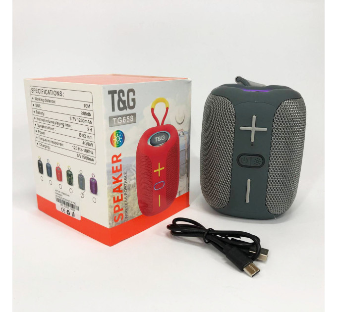 Портативная Bluetooth колонка TG658 8W с RGB подсветкой, Музыкальные колонки для улицы. Цвет: серый