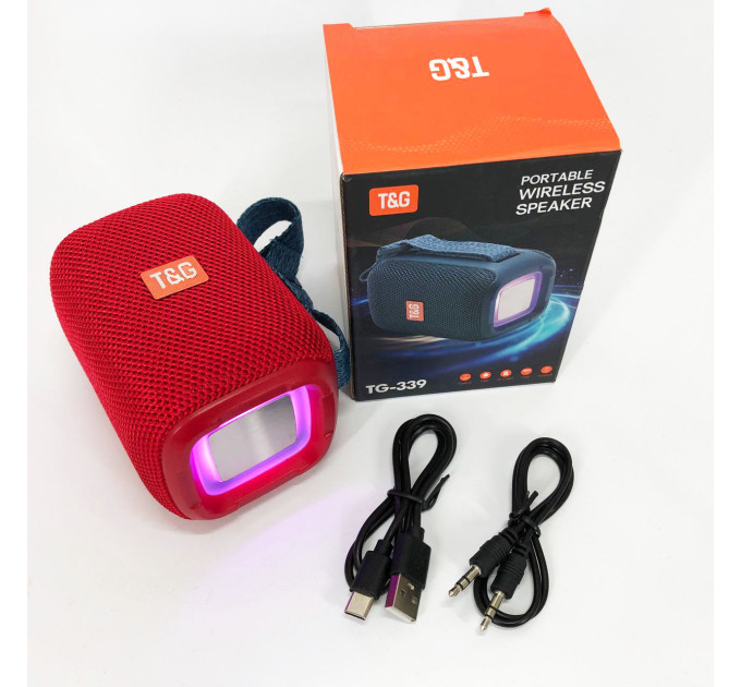 Портативна Bluetooth колонка TG339 5W з RGB підсвічуванням, Гучна блютуз колонка. Колір: червоний