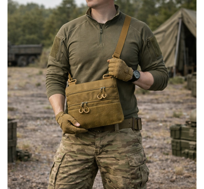Тактична сумка через плече з панеллю для патчів Cordura койот