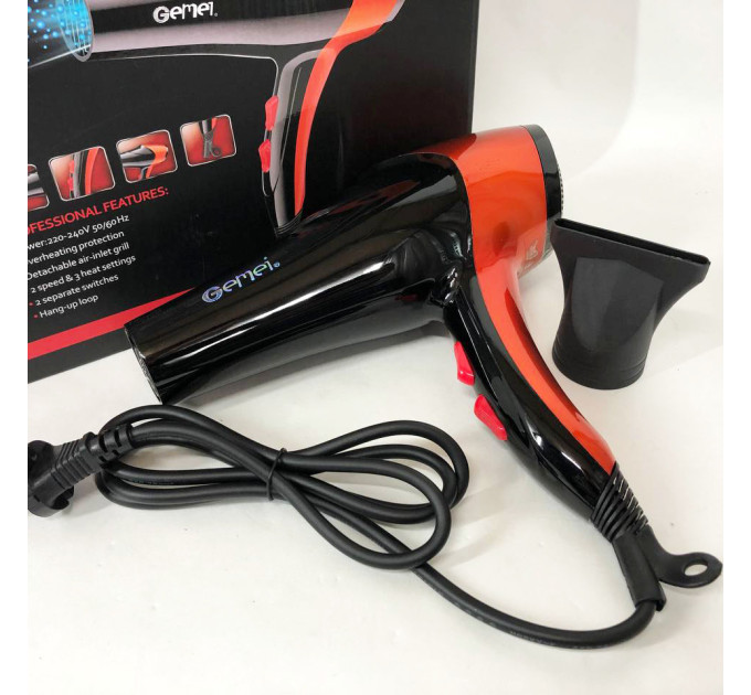 Фен GEMEI GM-1766 2600Вт, фен для голови, жіночий фен для волосся, фен сушка Orange