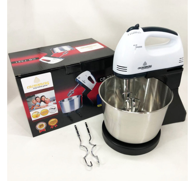 Миксер CROWNBERG CB-7321 с чашей/металл, миксеры с чашей, миксер тестомес для дома, кухонный стационарный