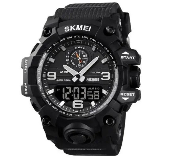 Часы наручные мужские SKMEI 1586BK BLACK, водонепроницаемые мужские часы, часы спортивные. Цвет: черный
