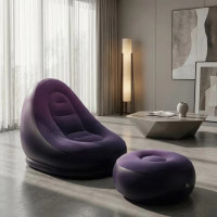 Надувное кресло с пуфом для отдыха AIR SOFA велюровое Purple