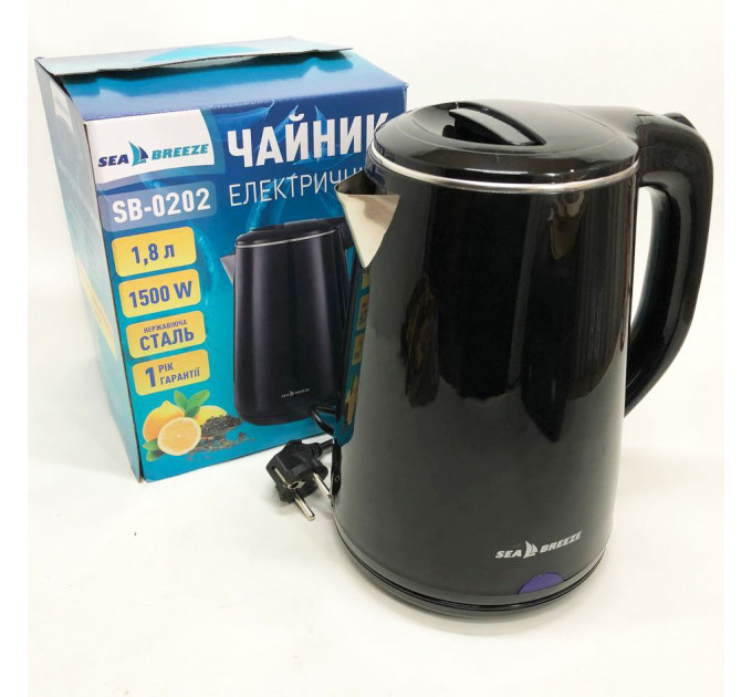 Чайник термос SeaBreeze SB-0202 1.8 Л, 1500Вт, гарний електричний чайник, тихий електричний чайник