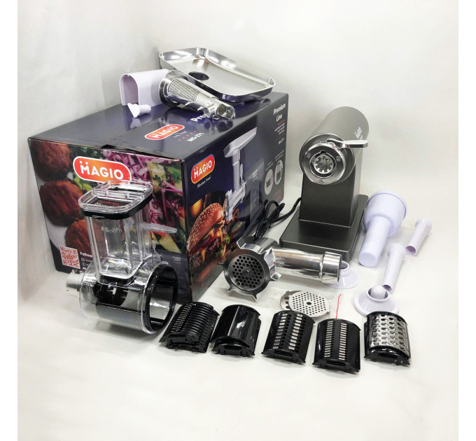 Мясорубка MAGIO MG-271 Premium Line, Электрическая мясорубка с насадками, Электромясорубка для шинковки