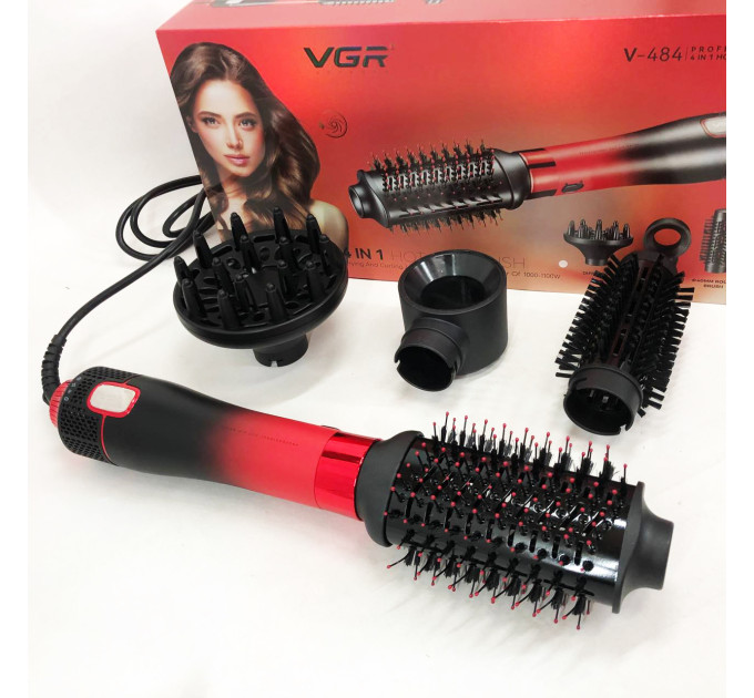 Фен-щетка стайлер VGR V-484 4 в 1. Цвет: красный