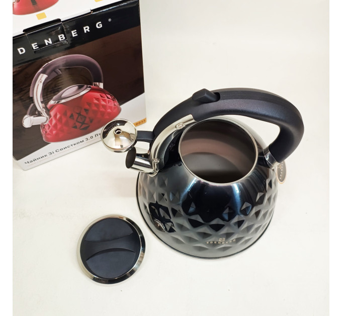 Чайник из нержавеющей стали Edenberg EB-8833 со свистком с индукционным дном 3л Black