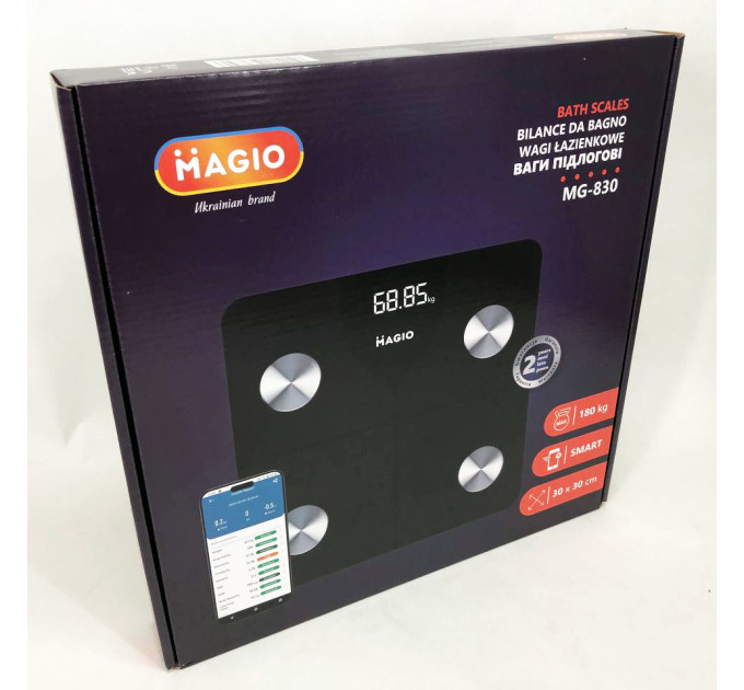 Напольные смарт-весы MAGIO MG-830 180кг, Весы для взвешивания людей, Весы бытовые напольные