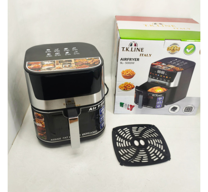 Аерофритюрниця T.K.Line TK00276 9л 5000Вт з сенсорним керуванням LED-дисплеєм і 8 програмами