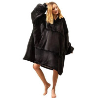Плед толстовка с капюшоном и рукавами Huggle Hoodie оверсайз Black
