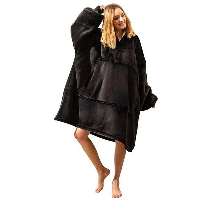 Толстовка плед з капюшоном і рукавами Huggle Hoodie оверсайз Black