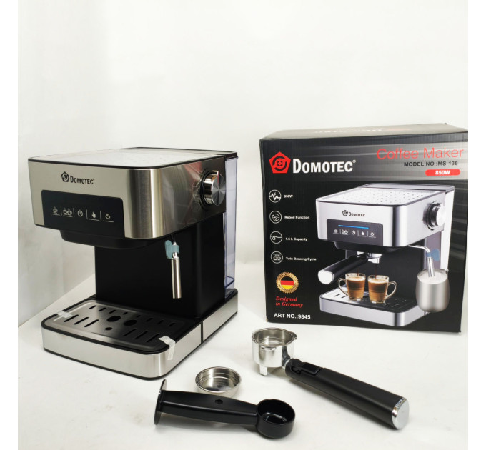 Рожковая кофемашина Кофеварка Domotec MS-136 1.6л 850Вт 15 Бар