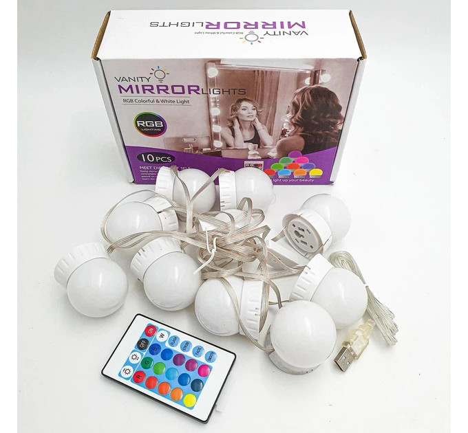 Подсветка для зеркала Vanity Mirror Lights с пультом 10 LED ламп RGB изменение яркости и цвета USB