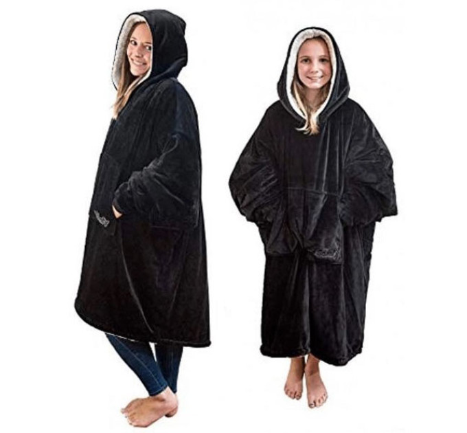 Толстовка плед з капюшоном і рукавами Huggle Hoodie оверсайз Black