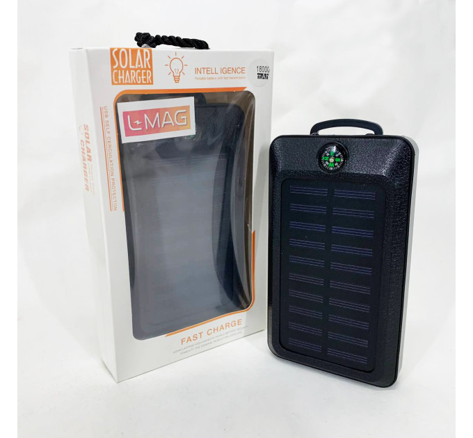 УМБ Power Bank Solar 18000 mAh мобільне зарядне з сонячною панеллю та лампою, Power Bank Charger Black