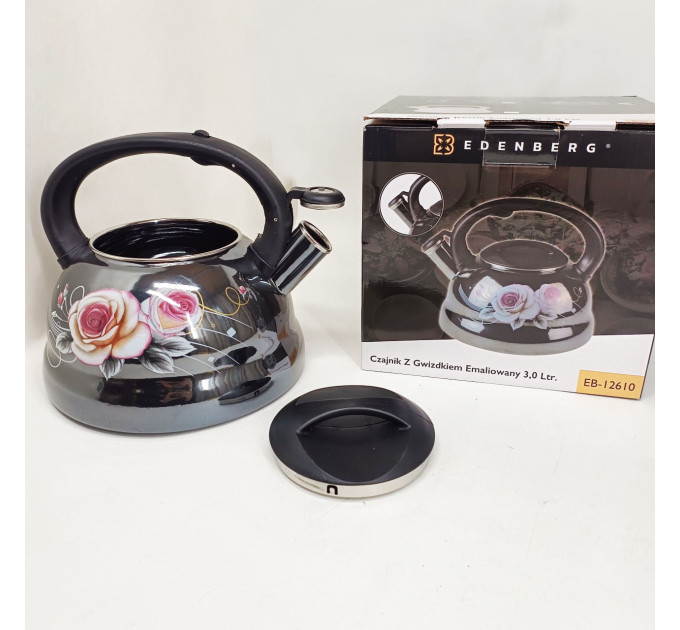 Емальований чайник Edenberg EB-12610 зі свистком та антипригарним покриттям 3л Flowers