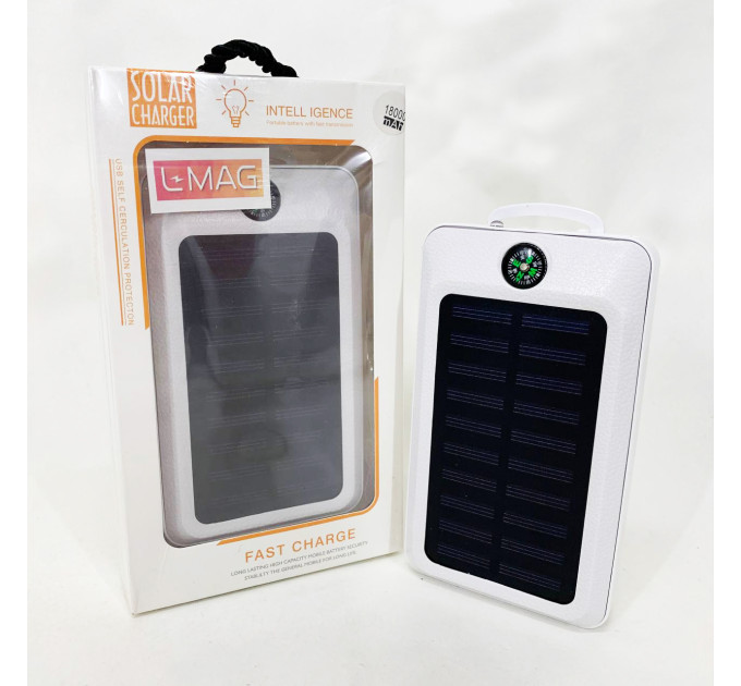 УМБ Power Bank Solar 18000 mAh мобильное зарядное с солнечной панелью и лампой, Power Bank Charger White
