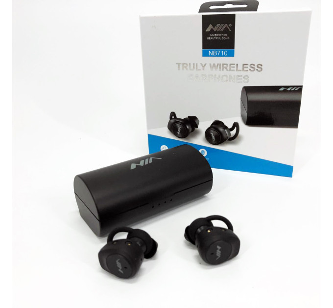 Наушники Bluetooth NIA NB710 с кейсом черные беспроводные, Наушники для тренировок сенсорные беспроводные