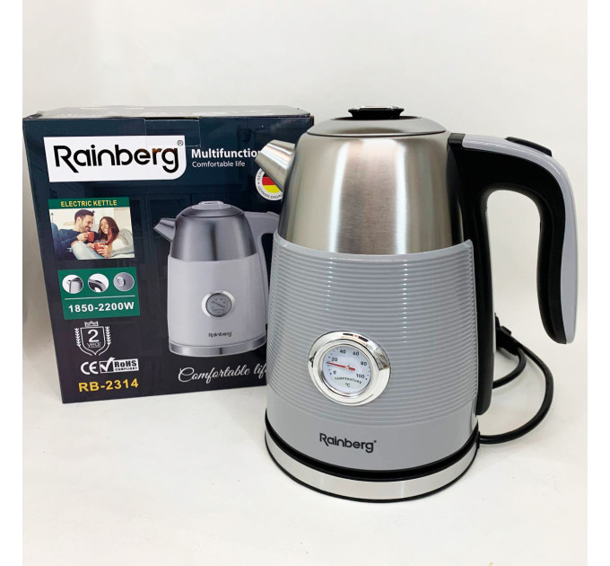 Чайник електричний із датчиком температури Rainberg RB-2314 2200Вт 1.7л Gray