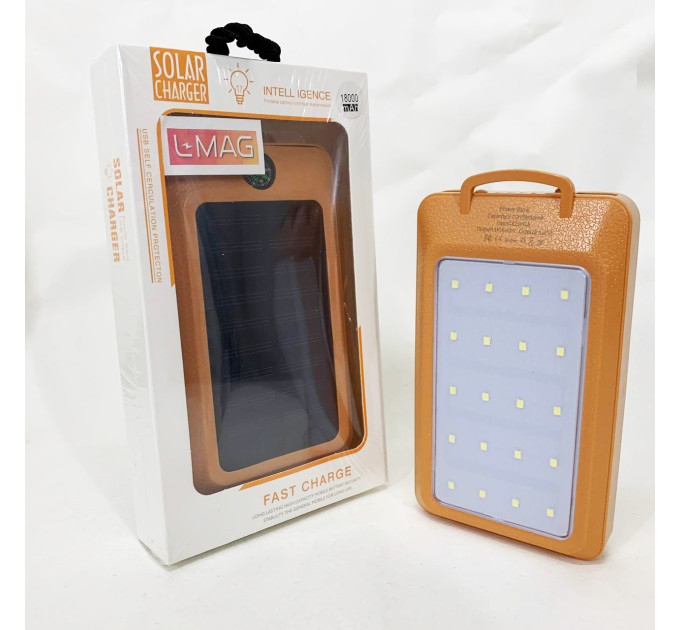 УМБ Power Bank Solar 18000 mAh мобільне зарядне з сонячною панеллю та лампою, Power Bank Charger Orange