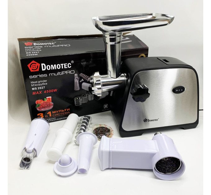 Электрическая мясорубка Domotec MS-2027 4500 Вт с насадкой для томатов, колбас и терками