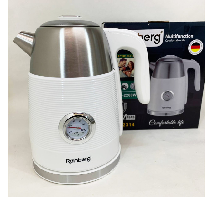 Чайник електричний з датчиком температури Rainberg RB-2314 2200Вт 1.7л White