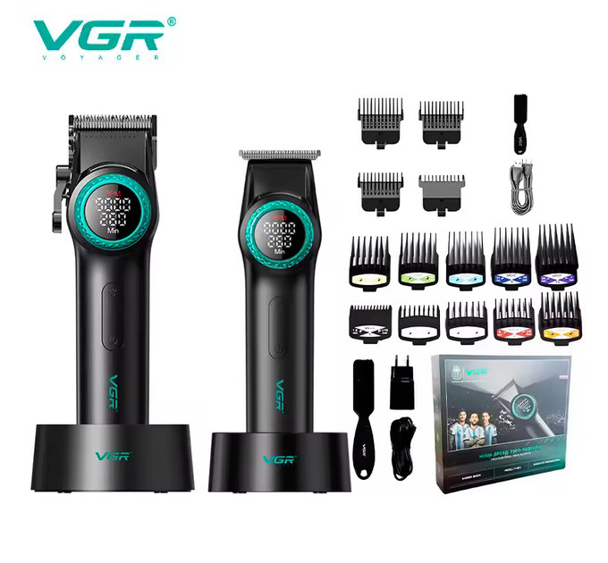Набір VGR 2 в 1 V-001 V-977 BLACK, акумуляторна машинка для стрижки та триммер. Колір: чорний