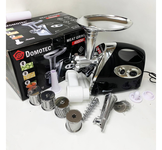 М'ясорубка електрична DOMOTEC MS-2025 3в1 4800 Вт із соковижималкою, терками, шатківниками та реверсом