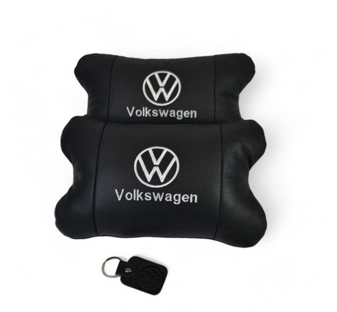 Набор подушек 2шт в авто Volkswagen из натуральной кожи, на подголовник в машину, Автомобильная подушка
